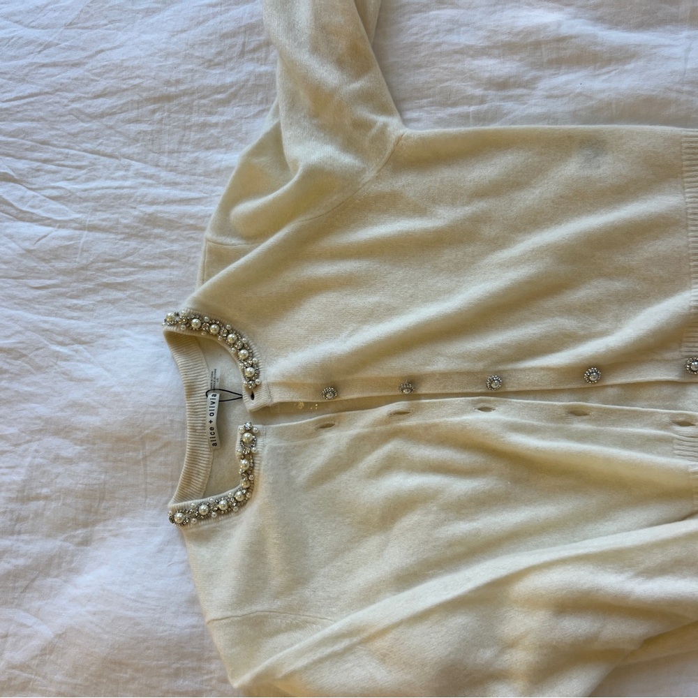 Alice + Olivia Cream Cardigan with Embellished Collar size L